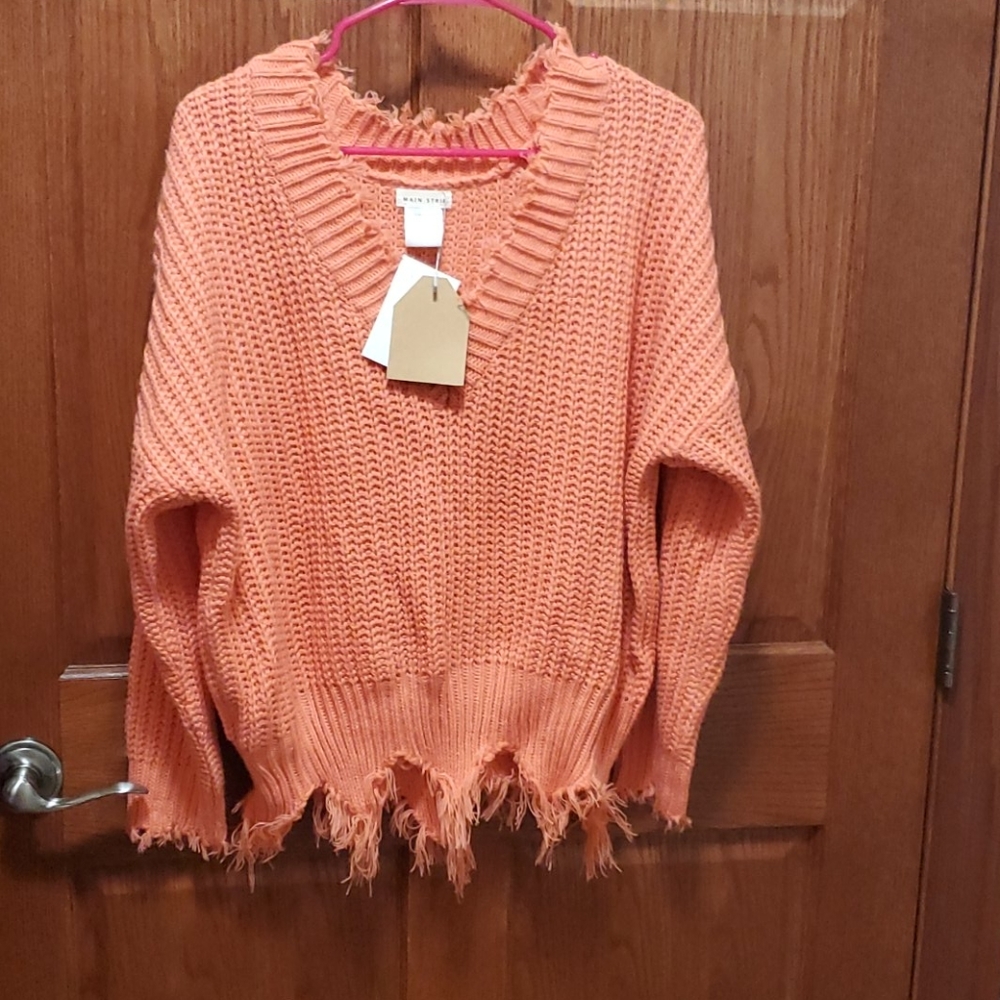 Brand New! Coral Distressed sweater